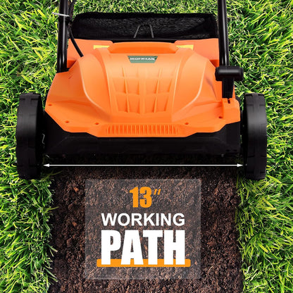 ARNOT Lawn Dethatcher & Scarifier, 2-in-1 Electric Corded Lawn Dethatcher, 13-Inch 12Amp Lawn Scarifier, 3-Position Raking Depth, w/40L Collection Bag & 2 Removable Blades, Orange