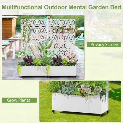 Raised Garden Bed with Trellis and Wheels,73"x35"x16" Metal Raised Garden Bed,White Star Metal Planter with Climbing Trellis for Vines & Vegetables