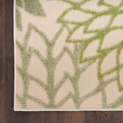Nourison Home Aloha Indoor/Outdoor Ivory Green 2' x 6' Area Rug, Easy Cleaning, Non-Shedding, Bed Room, Living Room, Dining Room, Backyard, Patio, Deck (2x6)