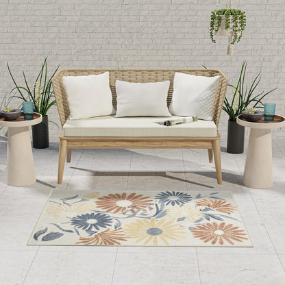 Nourison Aloha Ivory Rose 2'8" x 4' Area Rug - Easy Clean, Non Shedding, Bed Room, Living Room, Dining Room, Kitchen (3' x 4')