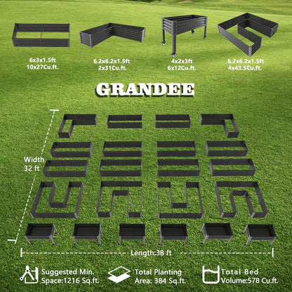 A ANLEOLIFE 22-Pack Deep Root Galvanized Raised Garden Beds Outdoor for Planting Vegetables Flowers Herb, Quartz Grey