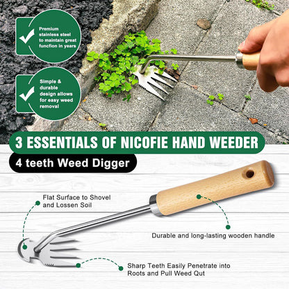 Hand Weeder Tool Garden Weeding Tool, Uprooting Weeding Tool Gardening Weeder Tool, Stainless Steel Gardening Tools for Yard and Garden, 2 Pcs
