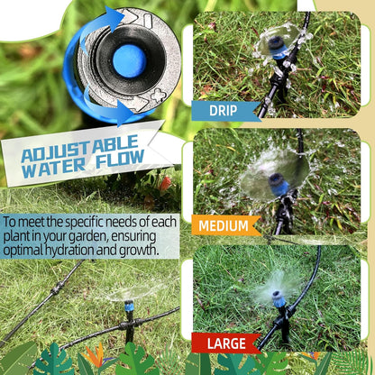 40PCS Push-to-Connect Drip Irrigation Emitters for 1/4 inch Irrigation Tubing, Two-Way Connection Adjustable Vortex Drip Emitters with Stake, Irrigation Dripper Sprinklers for Drip Irrigation System