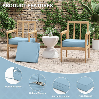 Patio Chair Cushions 18.5 X 16 X 4 Inch Waterproof Outdoor Seat Cushions for Patio Furniture, Outdoor Sofa Couch Pads with Ties & Handle, Set of 2, Light Blue
