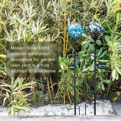 VCUTEKA Solar Garden Decorative Lights Outdoor, Mosaic Solar Light Waterproof LED Pathway Stake Light for Landscape Patio Yard Deck Walkway Decoration, 2 Pack （Blue&Purple）