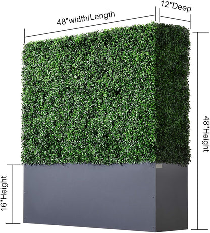 AGPL Upgraded Artificial Boxwood Hedge Wall with Gray Color Planter Room Divider and Privacy Wall Backdrops (48" H 48" W 12" D)