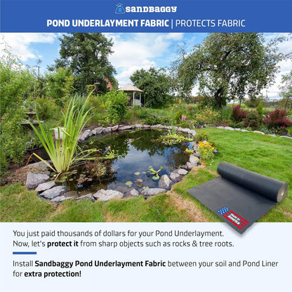 Sandbaggy Geotextile Pond Underlayment Padding | Made in USA | 50 YEAR Life* | Non Woven Fabric Protects Pond Liner From Damage | Made of Industrial Grade DOT Approved Fabric (15 ft x 15 ft or 225 sq ft)