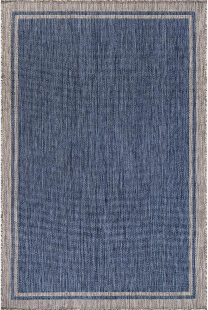CAMILSON Outdoor Rug, 8x10 Bordered Navy Blue Gray Modern Area Rugs for Indoor and Outdoor Patios, Porches Waterproof Washable Porch Deck Outside Carpet (Bordered Navy, 8 x 10)