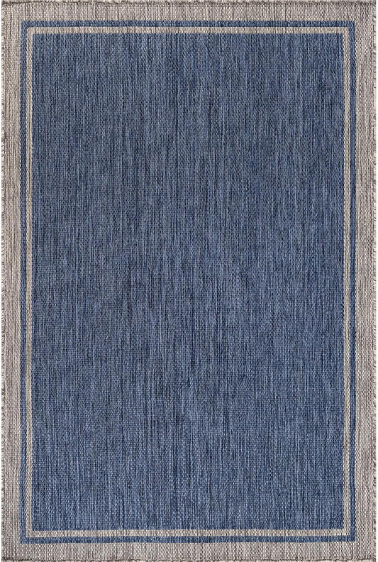 CAMILSON Outdoor Rug, 5x7 Bordered Navy Blue Gray Modern Area Rugs for Indoor and Outdoor Patios, Porches Waterproof Washable Porch Deck Outside Carpet (Bordered Navy, 5 x 7)