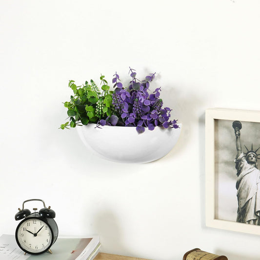 MyGift White Ceramic Wall Planters for Indoor Plants, Half Bowl Hanging Vase, Wall Mounted Succulent Planters, Set of 2