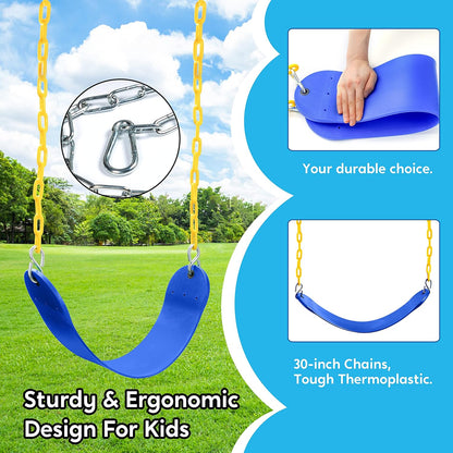 TURFEE 2 Pack Swing for Outdoor Swing Set, Swing Seat Replacement Kit with 66" Heavy Duty Chains, 4 Snap Hook for Kids Outdoor Play Playground, Trees, Playground (Blue)