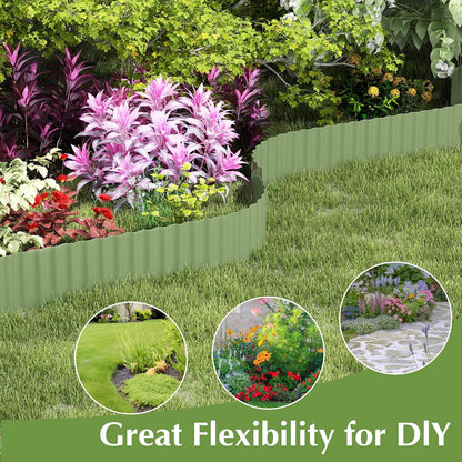 Metal Garden Edging Border, Corrugated Steel Landscaping, DIY for Lawn (Green, 10 Inch x 10FT)