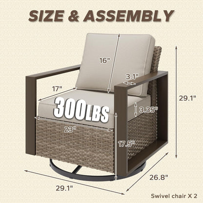 Outdoor Swivel Rocker Patio Metal Chairs Set of 2 - Porch Furniture 2 Pieces 360 Degree Glider Rockers Rattan Chairs with Washable Cushion & Metal Steel Rectangular Framed Armrest, Beige