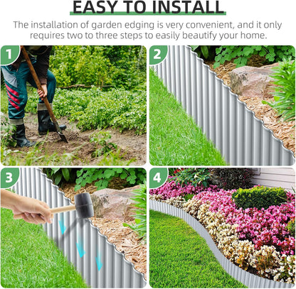 Corrugated Metal Garden Edging, 5''×25Ft Steel Landscape Edging Border, Flower Bed Edging Borders, Metal Lawn Edging for Landscaping, Garden, Pathway, Lawn, Flower Bed, Garden Bed (Silver)