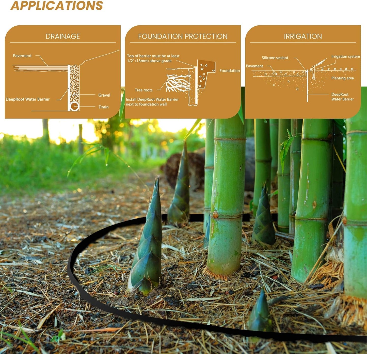 DeepRoot Water Barrier, Versatile Bamboo Barrier, Easy-to-Install Garden Barrier for Landscaping and Protection, Durable, Flexible, 30" x 300' Roll-60 mil Thickness, Black (WB 30/60)