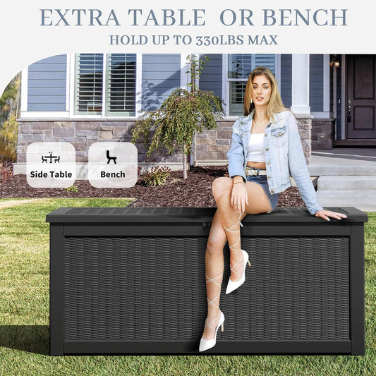 NUNU LAB 260 Gallon Outdoor Storage Box,Resin Large Sturdy Deck Box, Backyard Outside Storage Box Waterproof with Double Wall Panels,Package Delivery Garden Outdoor Hose Bin