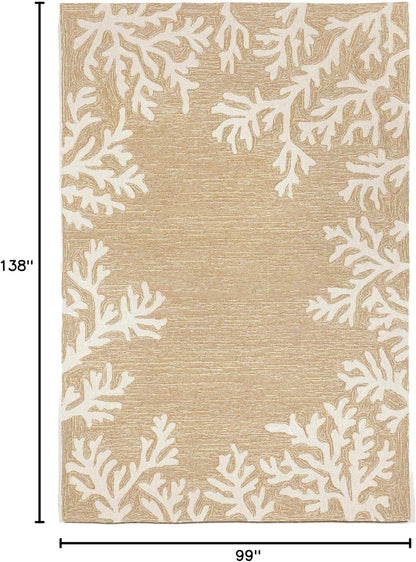 Liora Manne Capri Indoor/Outdoor Handmade Synthetic Blend Durable Area Rug - Traditional Border Coastal Beach Accent (Coral Border Neutral) (8'3" x 11'6")