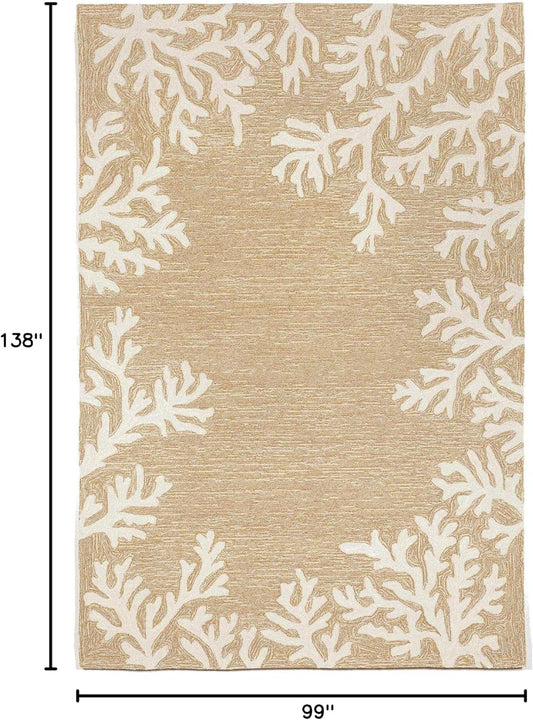 Liora Manne Capri Indoor/Outdoor Handmade Synthetic Blend Durable Area Rug - Traditional Border Coastal Beach Accent (Coral Border Neutral) (8'3" x 11'6")