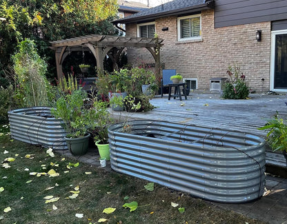 4 Pack 8x3x2FT Galvanized Raised Garden Bed Kit Oval Metal Ground Planter Box Outdoor Bottomless Planter Raised Beds for Vegetables Flowers Herbs Fruits, Gray