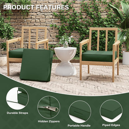 Patio Chair Cushions 19 X 19 X 4 Inch Waterproof Outdoor Seat Cushions for Patio Furniture, Outdoor Sofa Couch Pads with Ties & Handle, Set of 2, Green