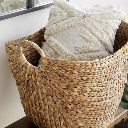 Deco 79 Seagrass Handmade Decorative and Functional Storage Basket Large Woven Basket Organizer with Ring Handles, Basket for Storage 20" x 18" x 19", Brown