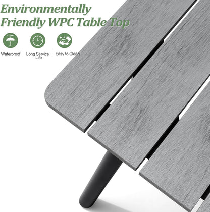 Aluminum 70 Inch Patio Outdoor Dining Table for 6, Umbrella Hole & Wood-Like Top, All-Weather Deck & Backyard Table