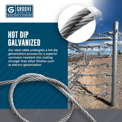 1/8’’ 7x19 Hot Dip Galvanized Aircraft Cable – Steel Wire Rope - 500 Feet