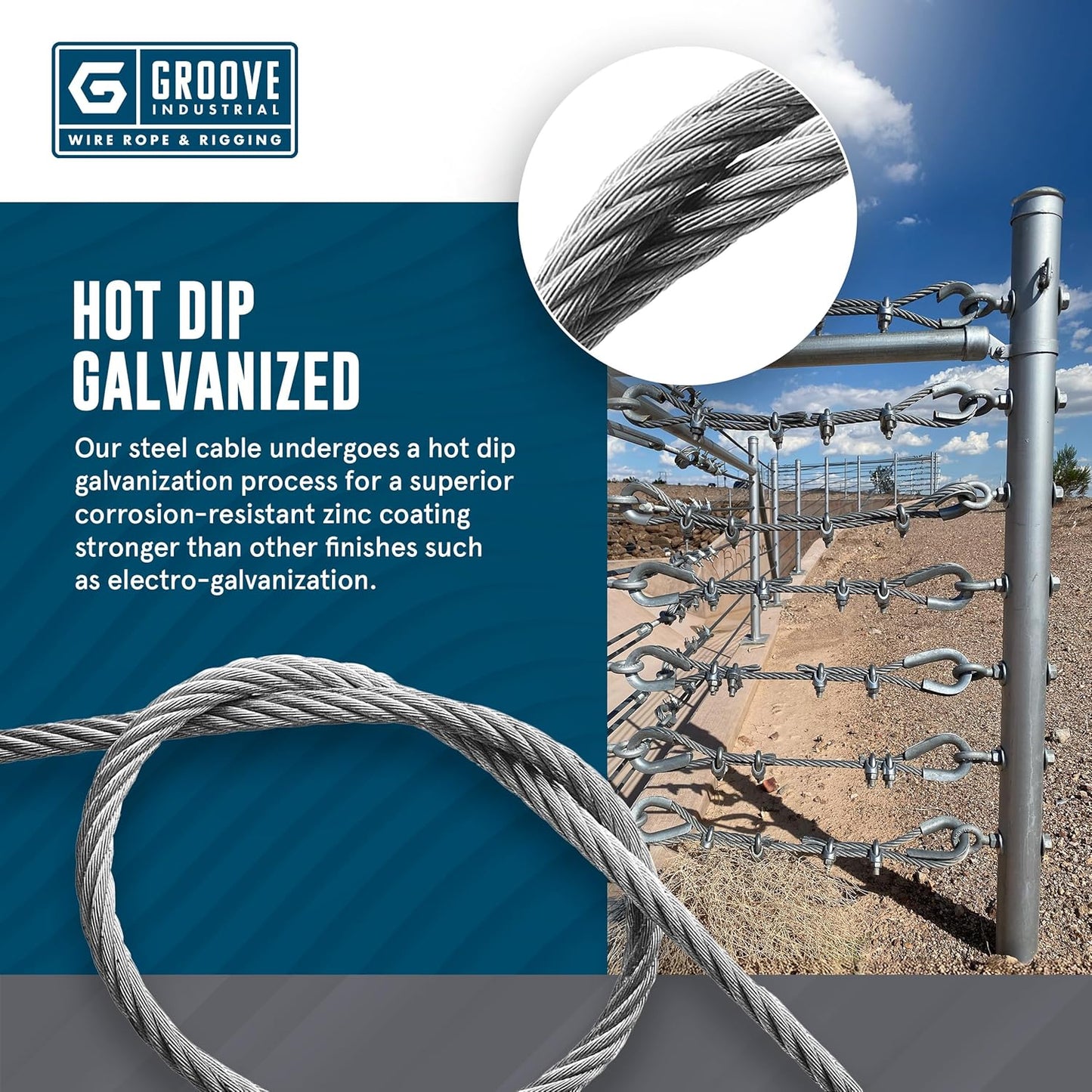 1/8’’ 7x19 Hot Dip Galvanized Aircraft Cable – Steel Wire Rope - 250 Feet