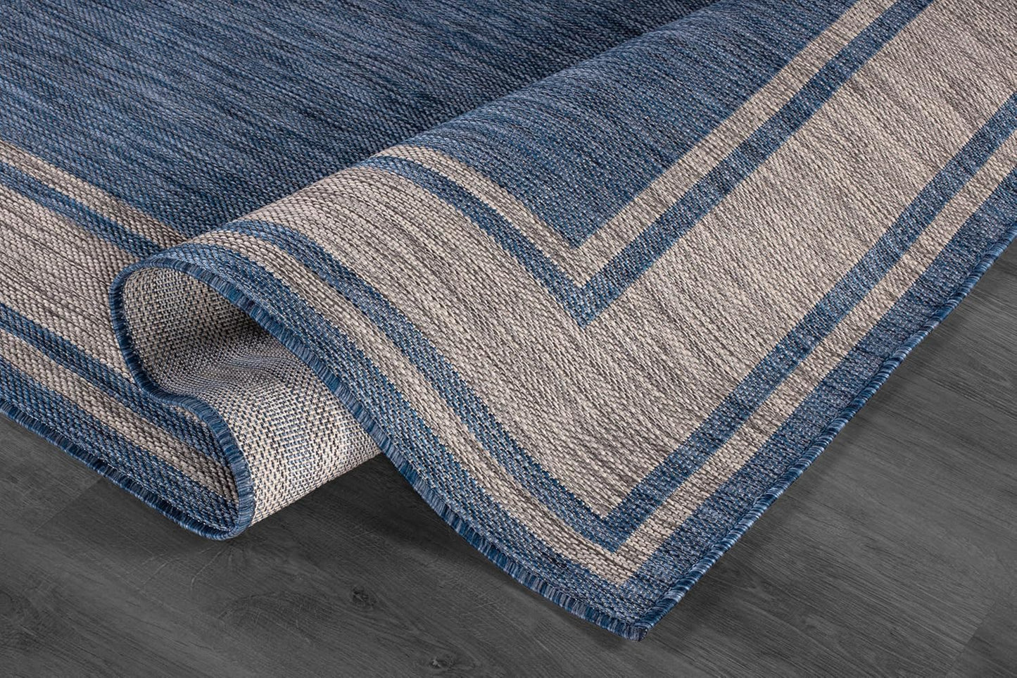 Beverly Rug Outdoor Rug 8x10 Modern Bordered Area Rugs for Indoor and Outdoor Patio Deck Porch Garden Waterproof Weather Sun Resistant Washable Outside Carpet (8 x 10 Navy)