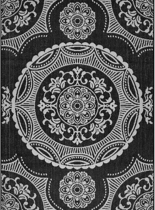 Medallion Outdoor Rug 6x9 Washable Outside Carpet for Indoor Patio Porch Waterproof Easy Cleaning Non Shedding Area Rugs Black 6 x 9