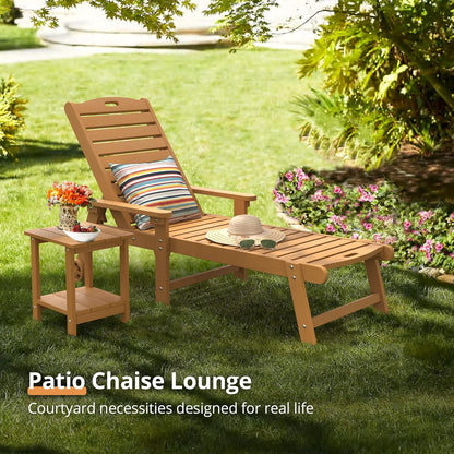 LUE BONA Outdoor Chaise Lounge, 79'' Oversized HDPS Chaise Lounger, 5 Positions Adjustable Lounge Chairs, Pool Lounge Chair with Wheels for Poolside, Backyard, 3 Year Warranty, Teak Color