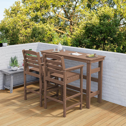 SERWALL 41" Outdoor Bar Table, All Weather HDPE Patio Bar Counter Height Table, Rectangle Patio Bar Table for Outside, Garden, Backyard, Balcony, Poolside, Brown