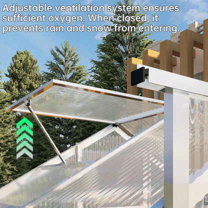 Aluminum Greenhouse for Outdoors, 6 x 8 FT Polycarbonate Walk-in Greenhouse with Quick Setup Structure and Adjustable Roof Vent, Silver