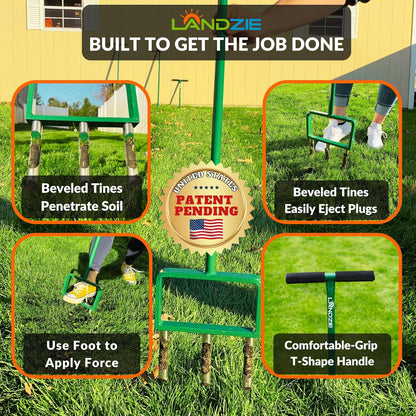Landzie - The Original Hollow Tine Lawn Aerator Tool - 42 Inch Core Aerator and Grass Aeration Tool Lawn Tools - Stainless Steel Manual Lawn Aerator Plug Aerator and Aerator Lawn Tool