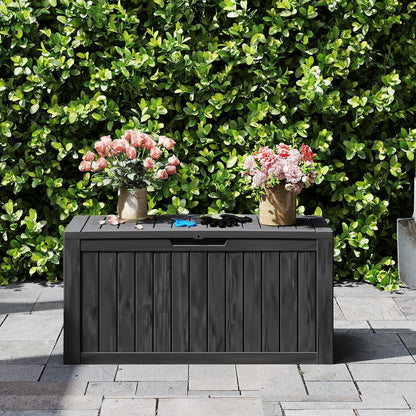 90 Gallon Waterproof Outside Storage Box - Patio Storage & Outdoor Deck Box, All-Weather Resin Chest for Pool/Garden Accessories, Lockable UV-Resistant, Jet Black