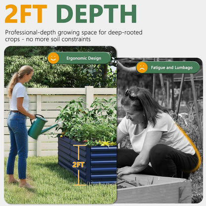 FOOWIN 2pcs 8x4x2ft Galvanized Raised Garden Bed, Planter Raised Garden Boxes Outdoor, Large Metal Raised Beds for Gardening, Garden Bed for Vegetables, Flowers, Herb, Royal Blue