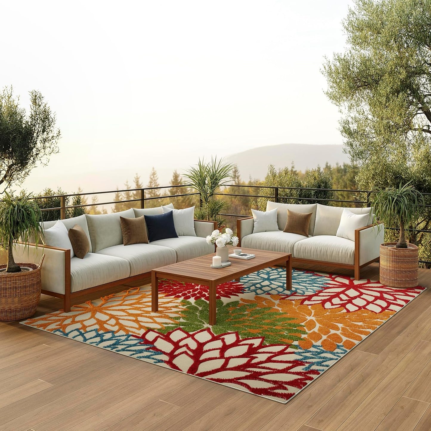 Nourison Aloha Indoor/Outdoor Green 6' x 9' Area Rug, Easy Cleaning, Non Shedding, Bed Room, Living Room, Dining Room, Deck, Backyard, Patio (6x9)