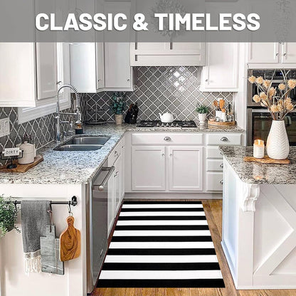 IOHOUZE Black White Striped Rug -3x5 Front Door Mats Outdoor,Washable Rug for Front Porch Decor,Spring Summer Welcome Mats Outdoor Indoor, Doormat for Farmhouse/Entryway/Home Entrance