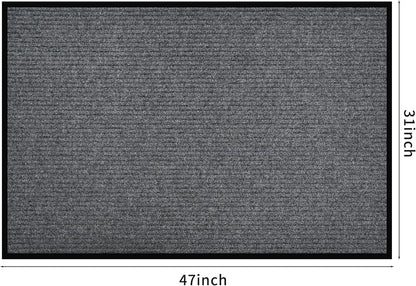 fani Heavy Duty Large Outdoor Indoor Entrance Doormat Waterproof Low Profile Entrance Rug Front Door Mat Patio Anti-Skid Rubber Back, 31x47 inch (Light Grey)