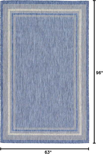 Unique Loom Outdoor Border Collection Area Rug - Soft Border (5' 3" x 8' Rectangle Blue/Ivory)