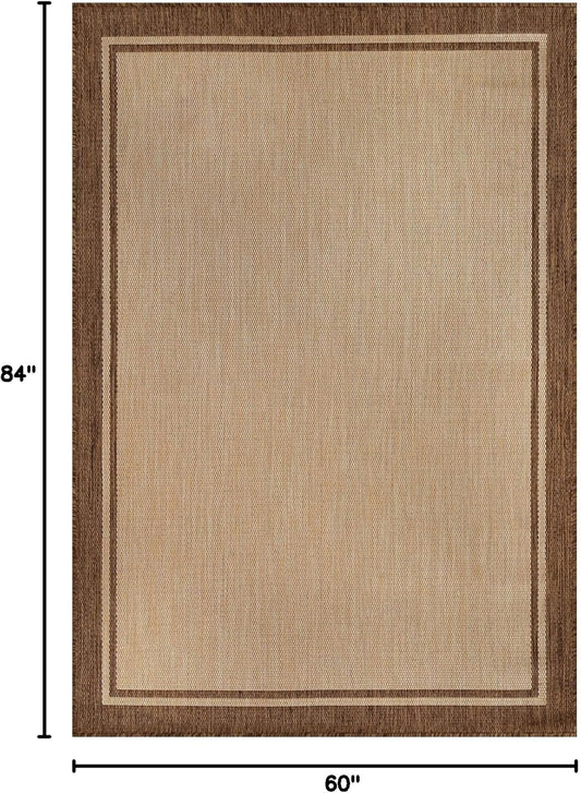 CAMILSON Outdoor Rug 5x7 Bordered Natural Brown Modern Area Rugs for Indoor and Outdoor Patios, Kitchen and Hallway Mats, Washable Porch Deck Outside Carpet (Border Jute, 5 x 7)