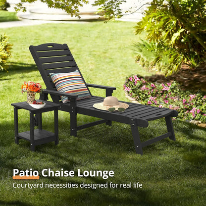 LUE BONA Outdoor Chaise Lounge Chairs Set of 2, 79'' Oversized HDPS Chaise Lounger, 5 Positions Adjustable Lounge Chairs, Pool Lounge Chair with Wheels for Poolside, Backyard, 3 Year Warranty, Black