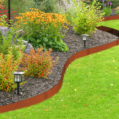 Heavy-Duty Cor-Ten Steel Landscape Edging (8" H x 40" L) - 6-Pack (20 Ft Total) | Pre-Rusted, Weatherproof Garden Border | Hammer-in, No Dig, Bendable Design for Lawns, Flower Beds & Trees