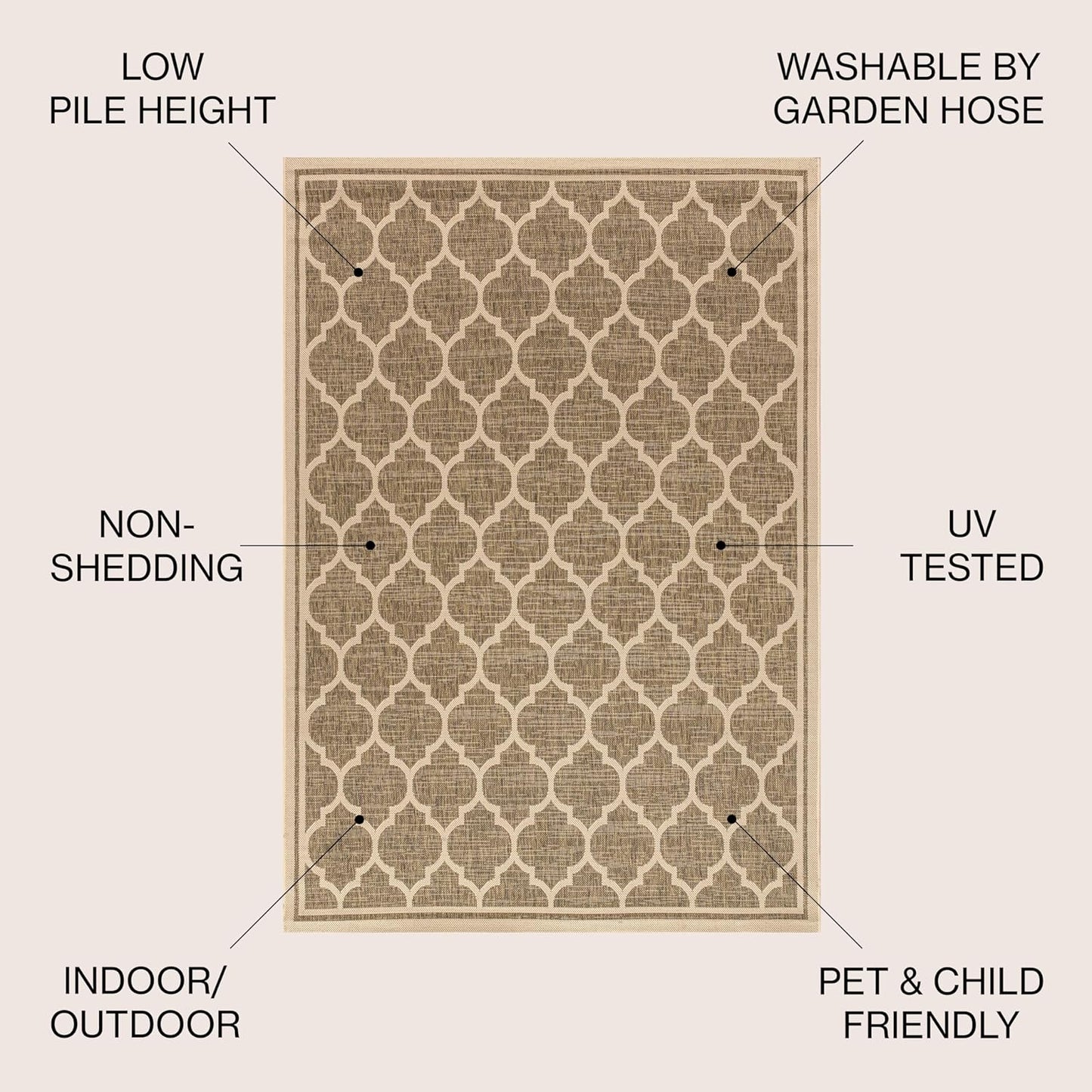Eyely BMS109A-4R Santa Monica Trebol Moroccan Trellis Textured Weave, Pet Friendly, Non-Shedding, Stain Resistant, Easy-Cleaning, Brown/Beige, 4' Round, Indoor/Outdoor, Area Rug