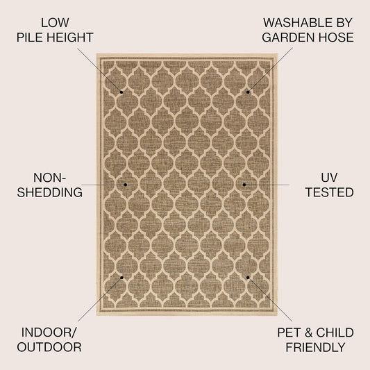 Eyely BMS109A-4R Santa Monica Trebol Moroccan Trellis Textured Weave, Pet Friendly, Non-Shedding, Stain Resistant, Easy-Cleaning, Brown/Beige, 4' Round, Indoor/Outdoor, Area Rug