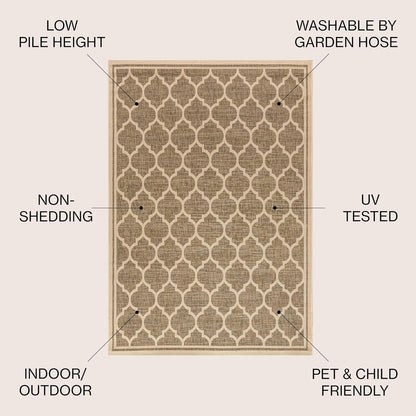 Eyely BMS109A-3SQ Santa Monica Trebol Moroccan Trellis Textured Weave, Pet Friendly, Non-Shedding, Stain Resistant, Easy-Cleaning, Brown/Beige, 3' Square, Indoor/Outdoor, Area Rug