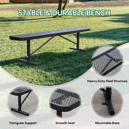 48" L Outdoor Steel Flat Bench, Heavy Duty Metal Park Bench for Outside, Expanded Metal, Commercial Benches Mesh Bench for Shopping Mall, Store, Lawn, Park, Patio, Deck, Garden