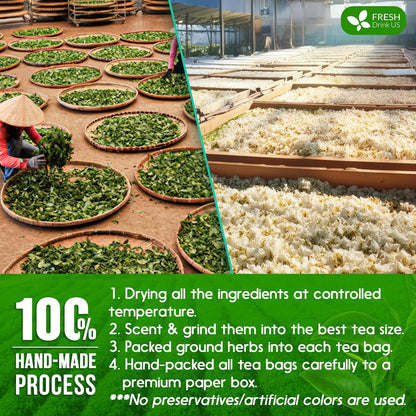 FreshDrinkUS, Premium 20 Tea Bags of Jasmine Green Tea, 100% Natural. Exquisite Flavor, Handpicked Leaves, Perfect for Tea Lovers. No Sugar, No Gluten, Vegan.