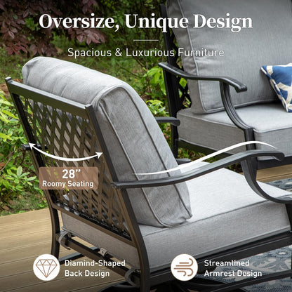 Metal Outdoor Rocker Patio Chairs Set of 2 with 5.75" Extra Thick Cushion, 2 Piece High Back Rocker Patio Chairs All Weather Outdoor Furniture Seating for Deck Balcony Porch, Gray