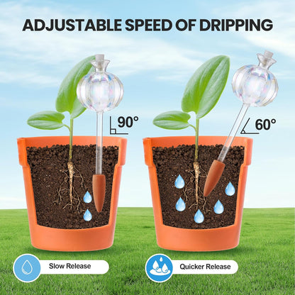 Meonum 4 Pcs Plant Watering Globes, Rainbow Glass Self Water Bulbs with Non Clogging Terracotta Spikes, Automatic Watering Globes for Indoor Outdoor Plants, Vacation Planting Water Devices